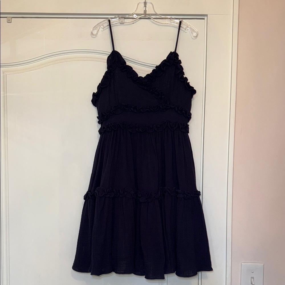 Navy Cotton Tiered Ruffle Dress